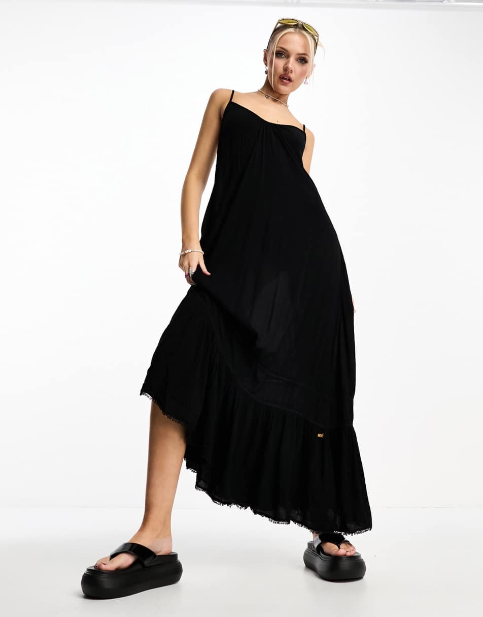 Superdry vintage long beach cami dress in black