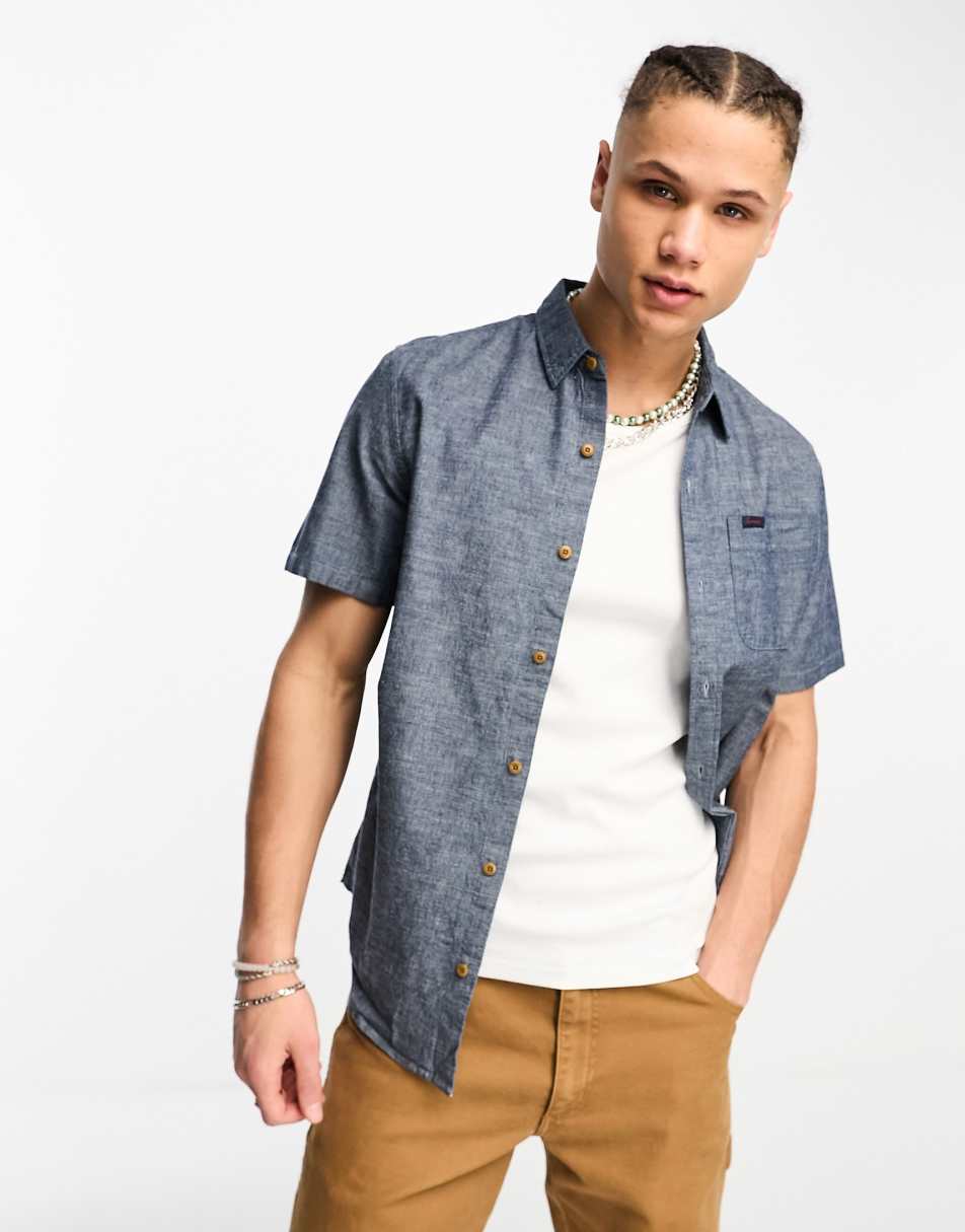 Superdry vintage loom short sleeve shirt in dark grey