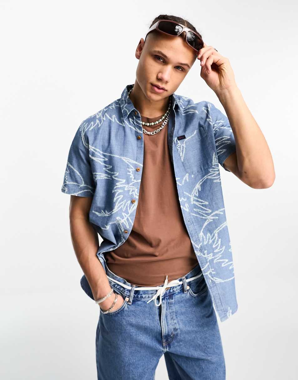 Superdry vintage loom short sleeve shirt in light blue