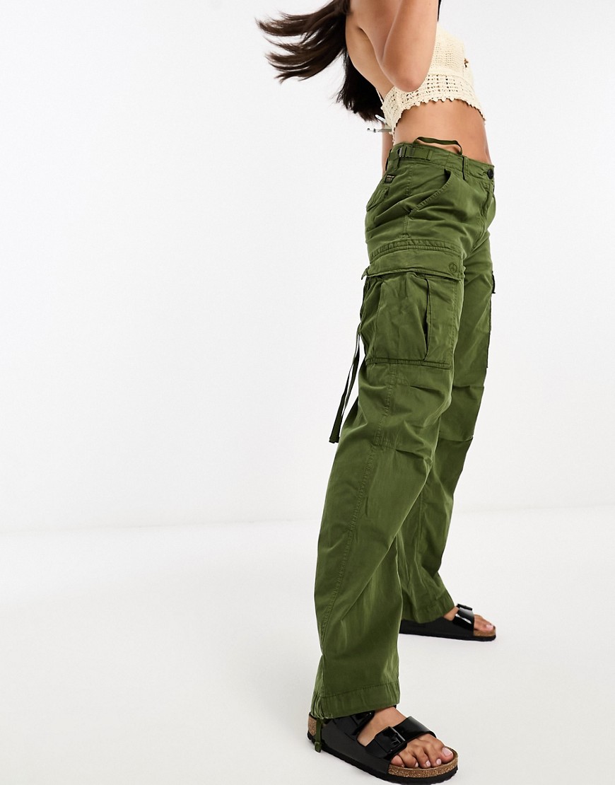 Superdry vintage low rise cargo trousers in moss green