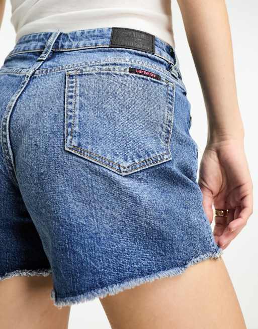 Superdry vintage mid rise slim shorts in mid wash