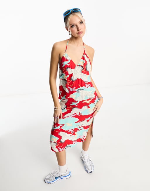 Superdry vintage midi halter slip dress in red | ASOS
