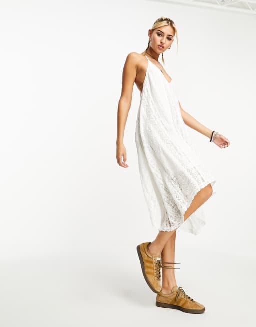 Superdry – Vintage-Midikleid aus Spitze in Weiß