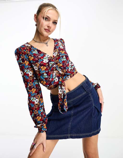 Superdry – Vintage-Oberteil in Braun mit geschnürter Vorderseite