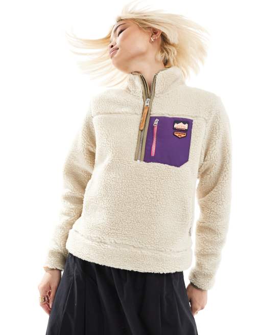 Superdry Vintage – Retro-Fleecepullover in Hellbeige mit kurzem Reißverschluss