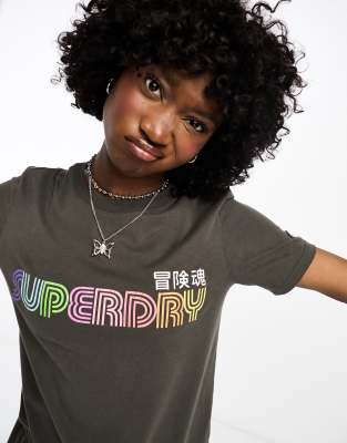 Superdry vintage retro rainbow short sleeve t-shirt in black