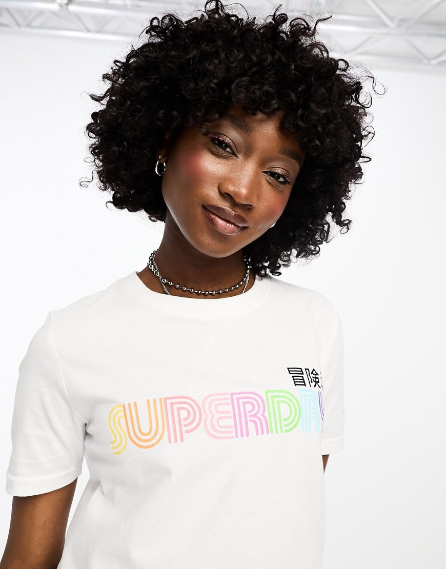Superdry vintage retro rainbow short sleeve t-shirt in optic white