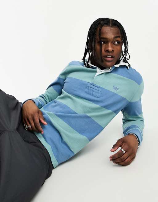 Superdry - Vintage - Rugbytop met blokstrepen in blauw