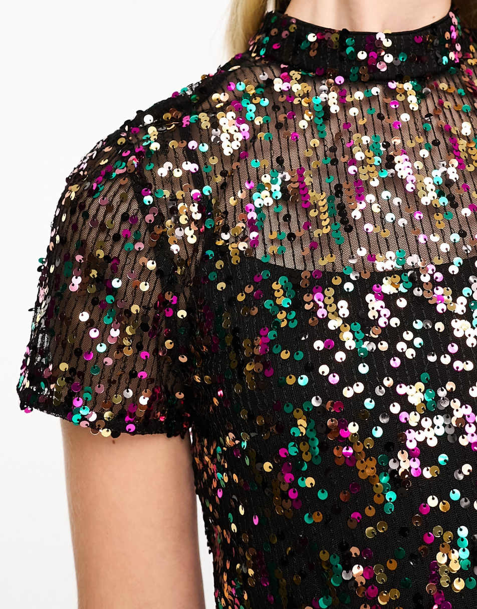 Superdry vintage sequin t-shirt dress in Multi Col Sequin 1