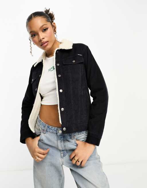 Superdry vintage sherpa cord trucker jacket in ash black | ASOS