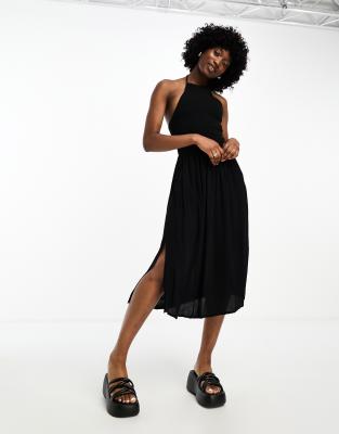 Superdry vintage smocked halter dress in black