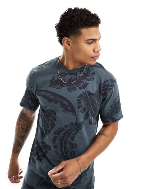Superdry – Vintage – T-Shirt in überfärbtem Eclipse-Marineblau mit Muster
