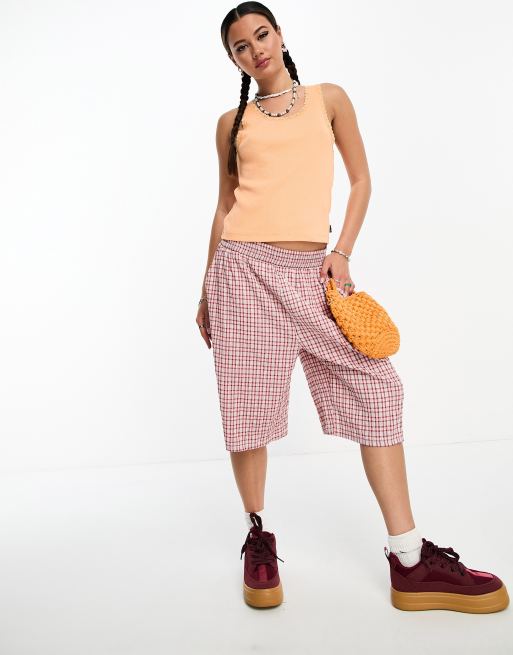 Superdry – Vintage-Tanktop in Orange mit Spitzenbesatz