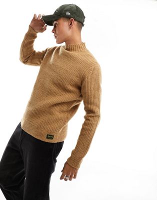 Superdry vintage tweed mock neck jumper in Deep Navy Tweed
