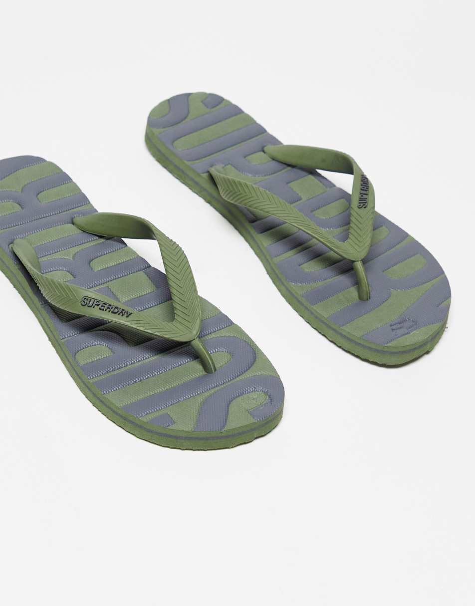 Superdry vintage vegan flip fliops in olive khaki