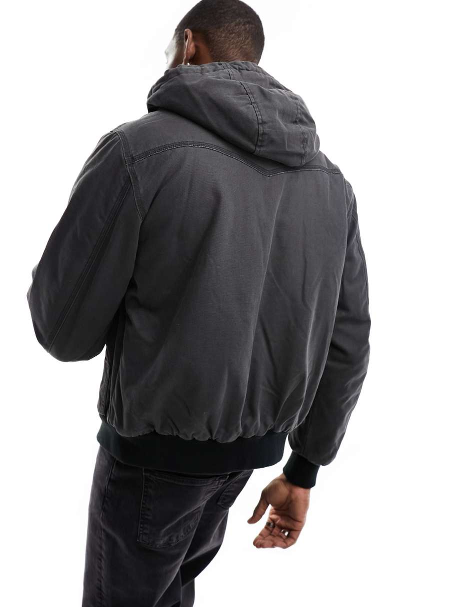 Superdry vintage workwear hooded bomber in Bison Black 0