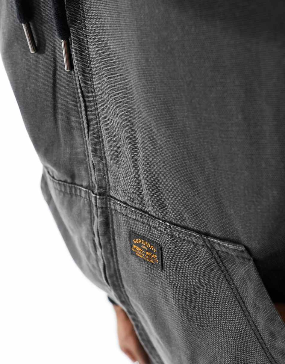Superdry vintage workwear hooded bomber in Bison Black 1