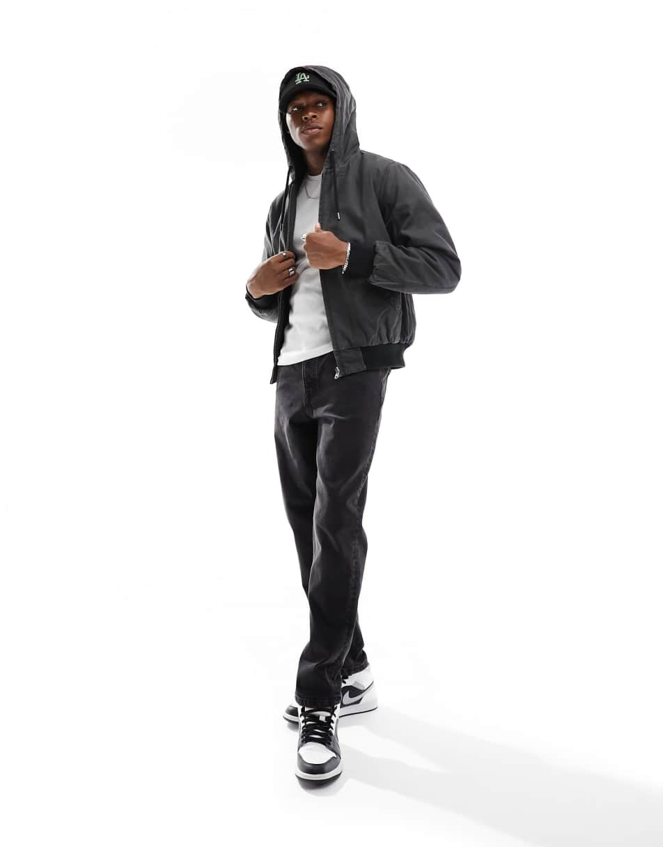 Superdry vintage workwear hooded bomber in Bison Black 2