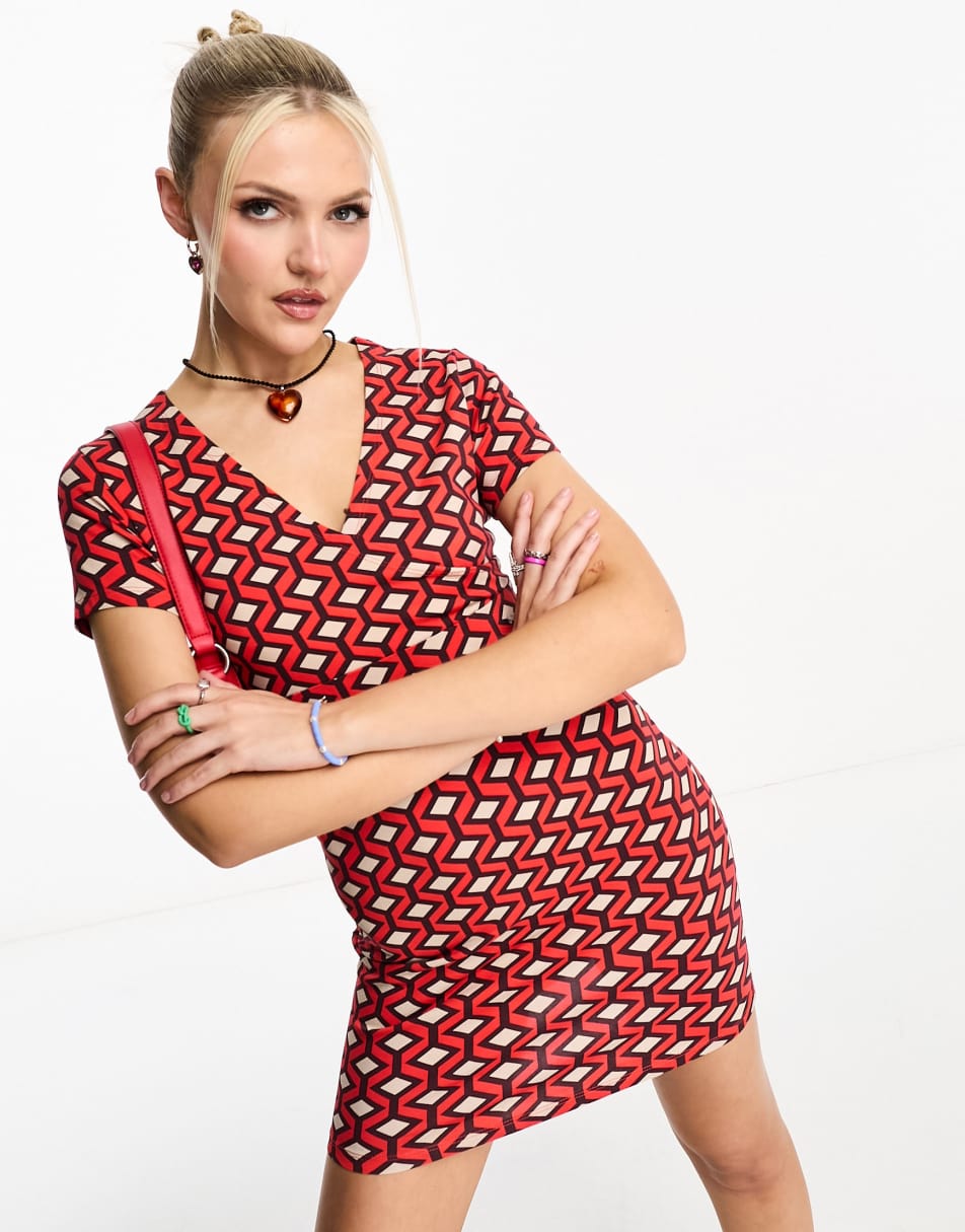Superdry vintage wrap day dress in orange