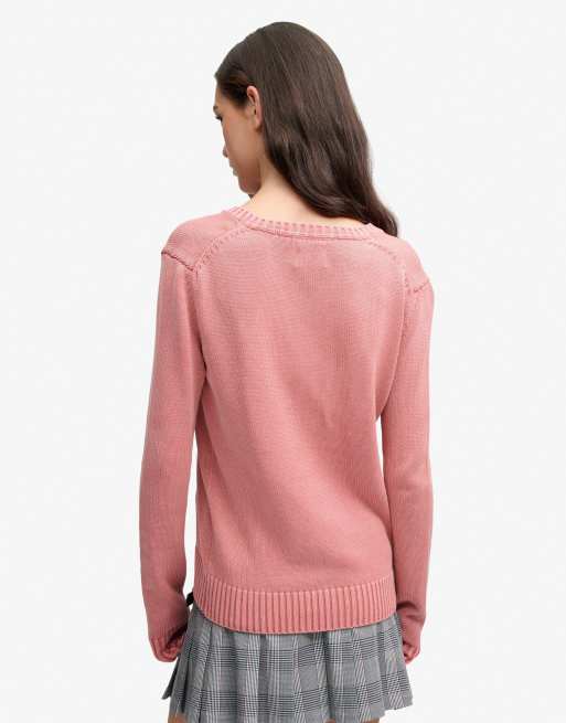 Superdry Washed v neck jumper in withered rose, 2 of 4