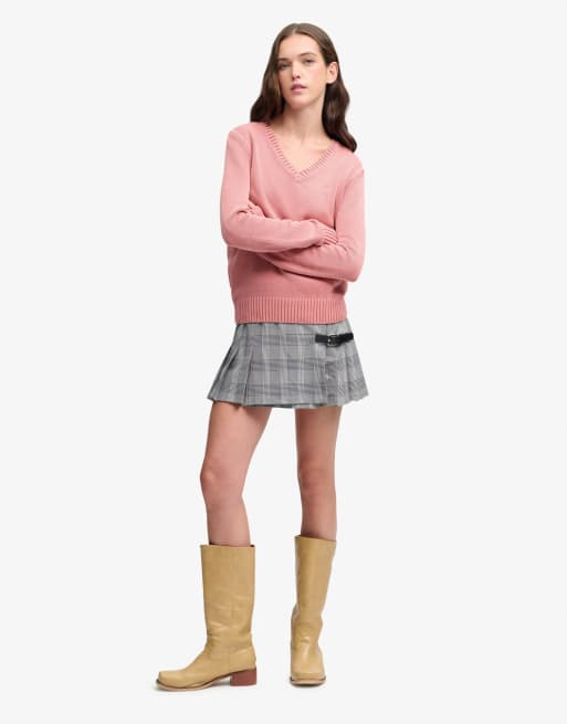 Superdry Washed v neck jumper in withered rose, 4 of 4
