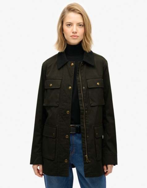 Superdry Wax jacket in surplus goods olive green