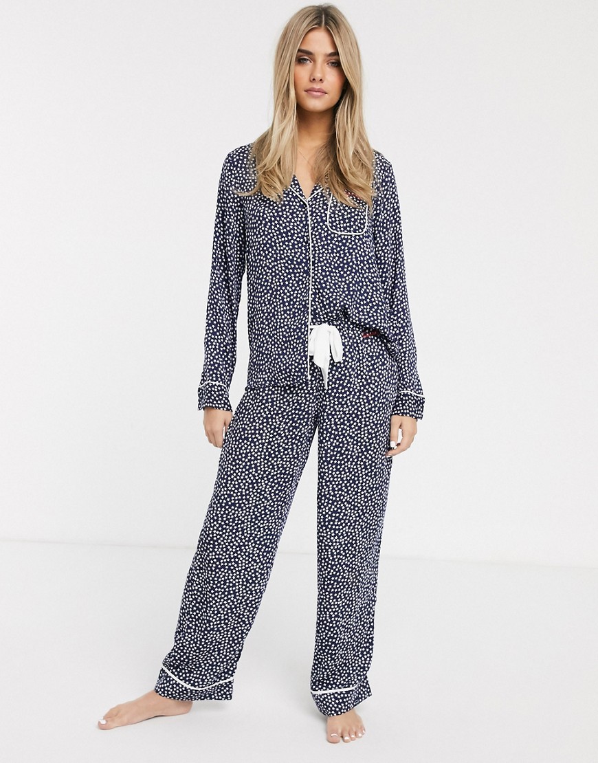 Superdry Weekender luxe printed pyjama bottoms co-ord-Navy
