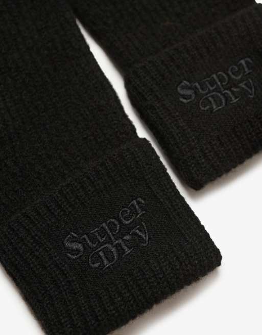 Superdry – Weiche, gerippte Strickhandschuhe in Schwarz, 2 von 4