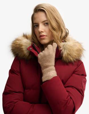 Superdry - Weiche, gerippte Strickhandschuhe in Toasted Coconut-Brown