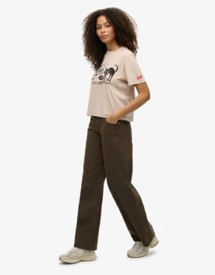 Superdry - Weite Hose in Deep Khaki mit mittelhohem Bund-Grün