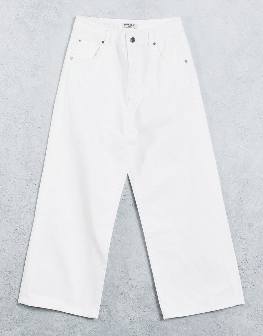 Superdry wide leg cropped jeans in white