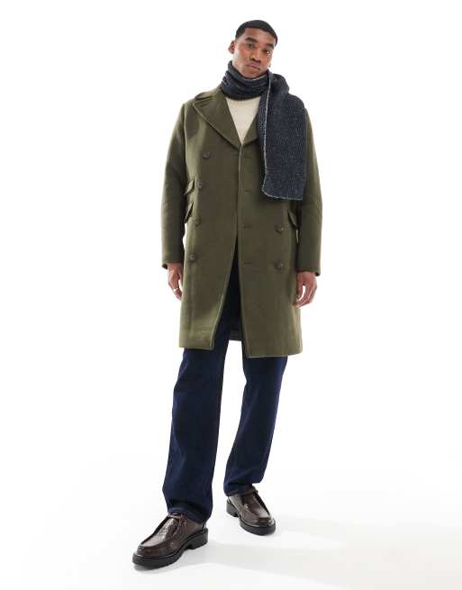 Superdry Wool long coat in olive night green ASOS