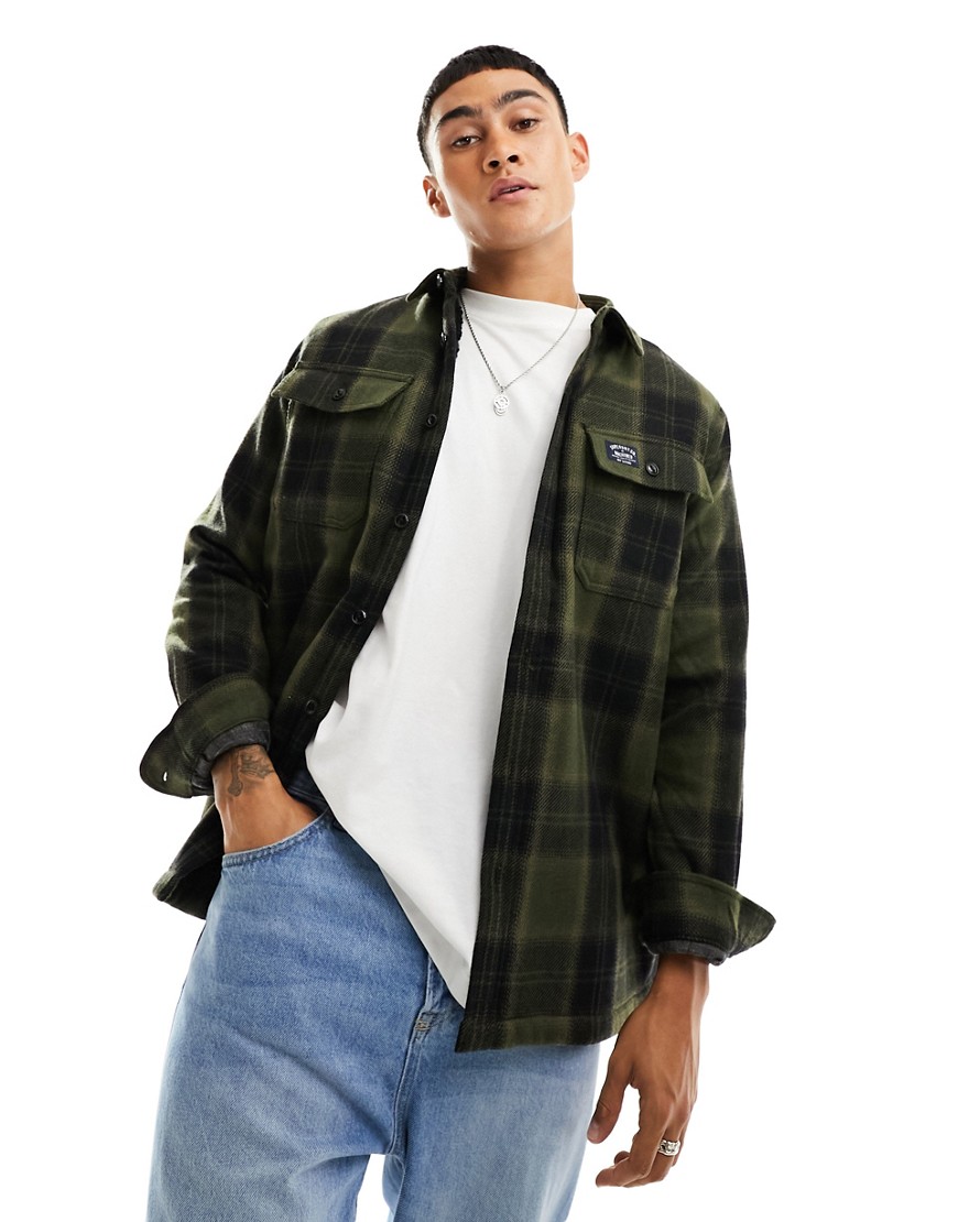 Superdry wool miller overshirt in Roderick Check Olive-Green