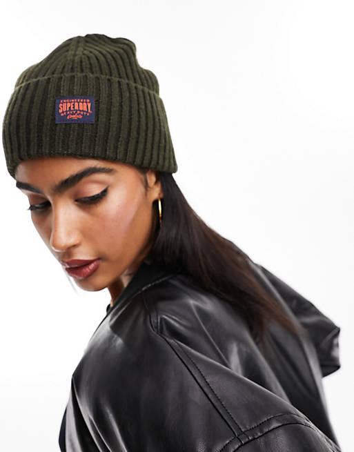 Superdry workwear knitted beanie hat in Surplus Goods Olive | ASOS