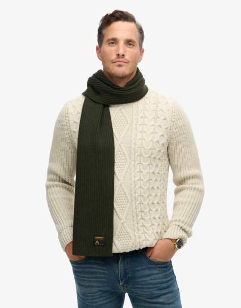 Superdry Workwear knitted scarf in surplus goods olive green - view 1