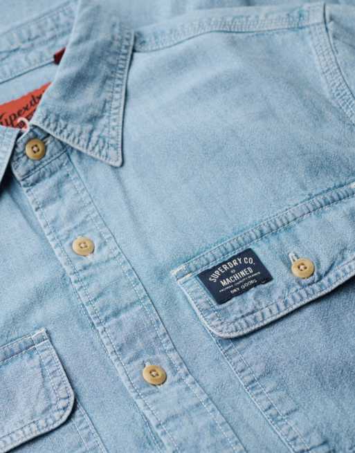 Superdry – Workwear – Langärmliges Baumwollhemd in Hellblau