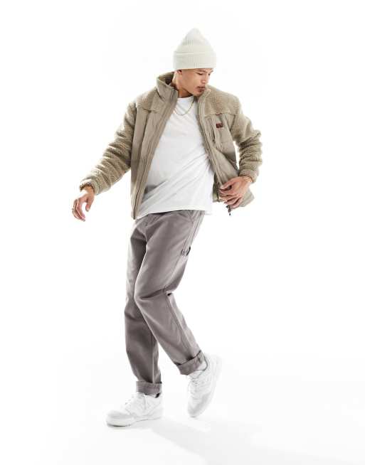 Superdry – Workwear – Teddyfell-Hybrid-Jacke in Pilzbraun