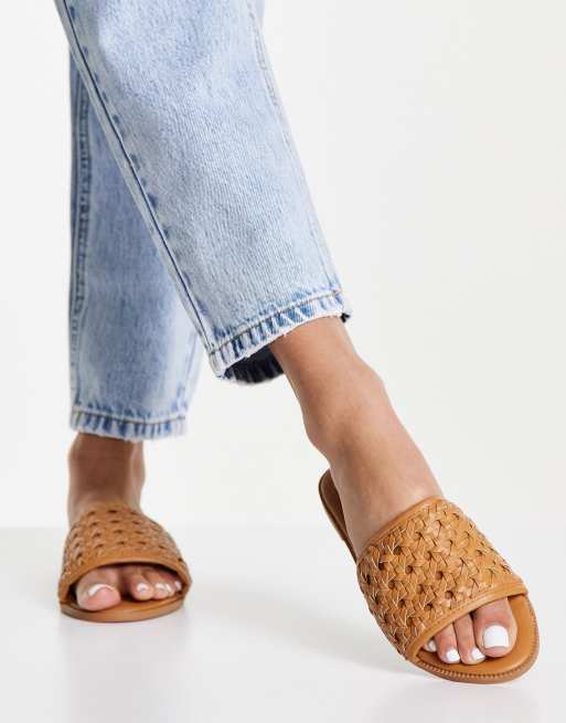 tan woven flats