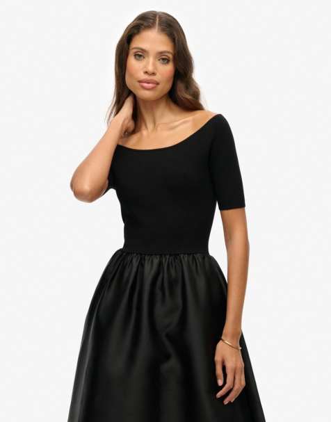 Superdry Woven mix midi dress in black - view 1