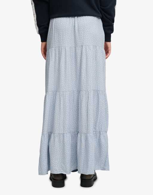 Superdry Woven tiered maxi skirt in blue fog daisy hearts, 3 of 7