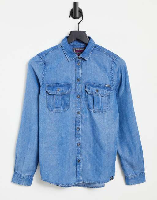 Superdry – Xenia – Blå stentvättad skjorta