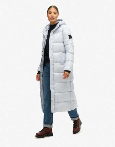 Superdry Xpd sports longline puffer coat in ice blue - view 1