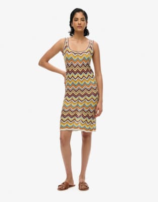 Superdry Zig zag knit mini dress in mint zigzag stripe-Green
