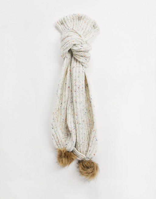 Superdry zoe knitted bobble scarf in cream