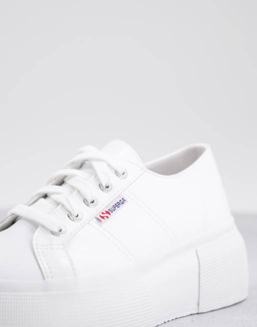 Superga white outlet leather plimsolls