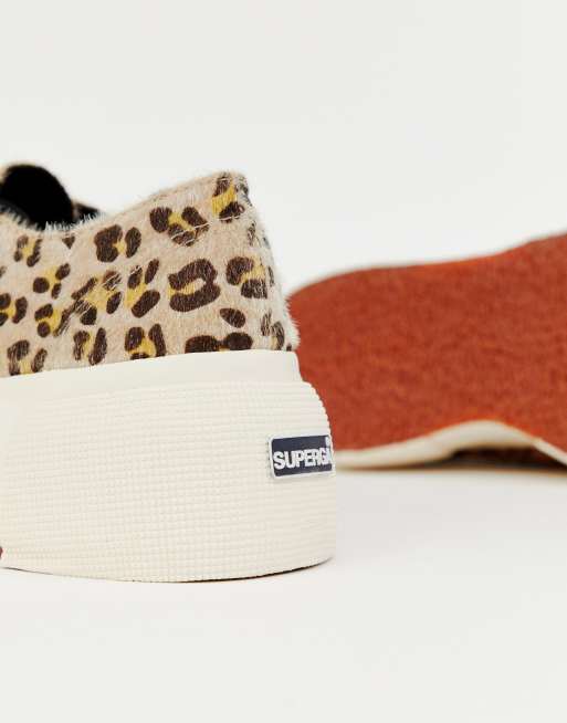 Superga 2287 exclusive leopard 2025 faux pony wedge trainers