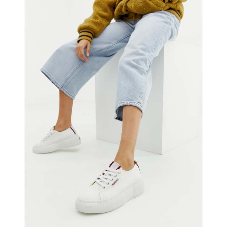 Superga 2297 exclusive white chunky trainers with stripe webbing