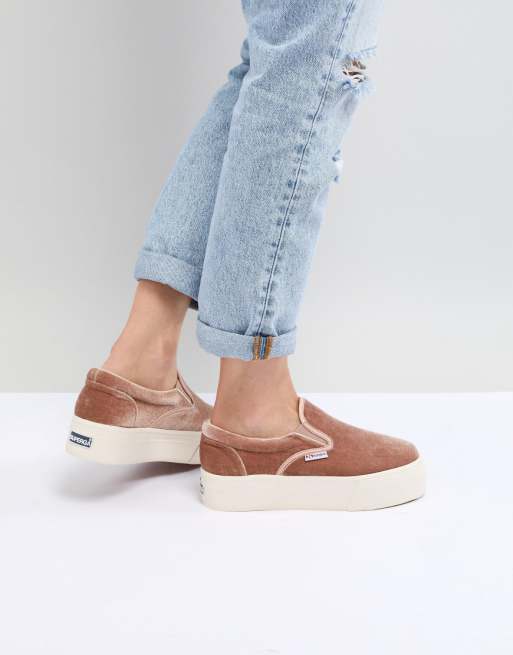 Superga 2314 Velvet Platform Slip On Trainers | ASOS