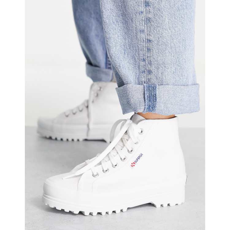 Superga 2341 Alpina chunky sole hi top sneakers in white canvas