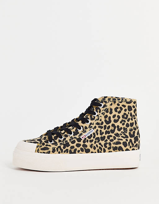 Superga 2422 fan cow high top trainers in leopard